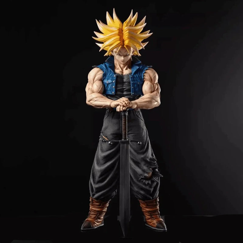 Trunks do futuro com olhar fixo, empunhando a espada
